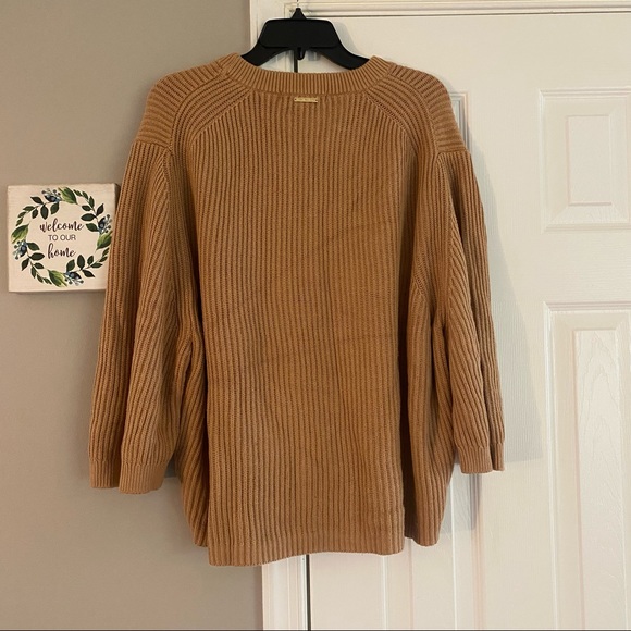Michael Michael Kors Tan Oversize Crop Sleeve Knit Ribbed Pullover Sweater Small - Picture 5 of 9